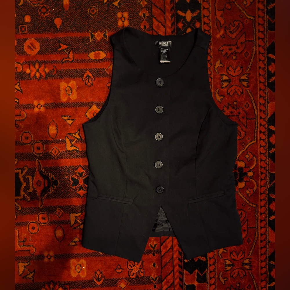 Black Button-Up Vest with Silver Buckle